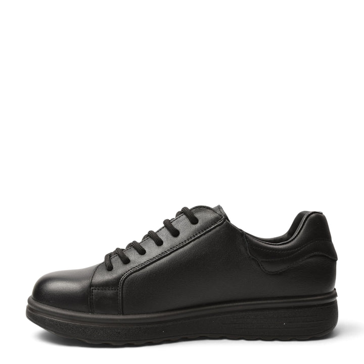 ada-shoes.ro black leather sneakers with lace-up closure and flexible 3cm sole for casual daily wear