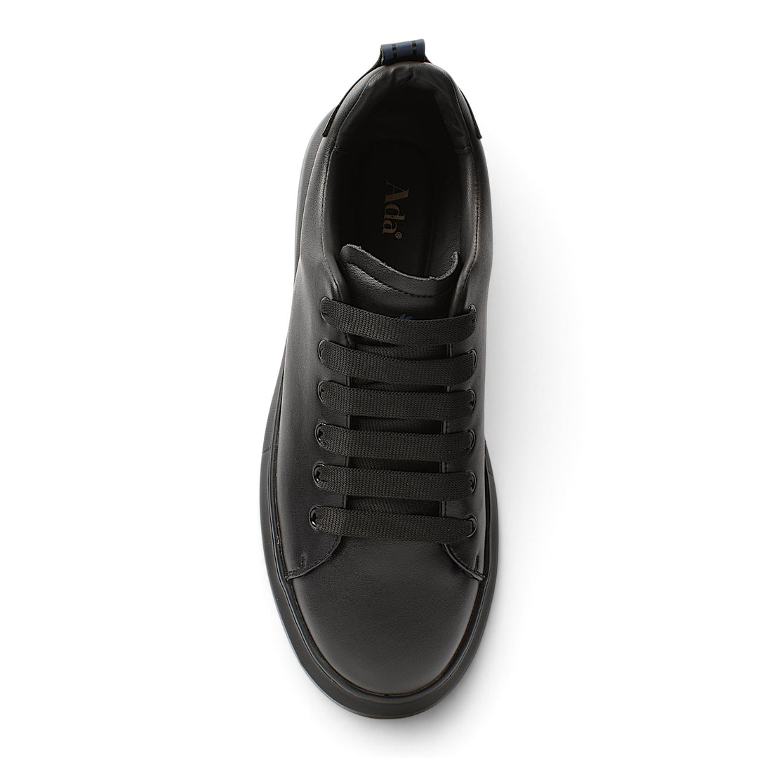 ada-shoes.ro black leather sneakers with a thick, flexible sole and lace-up closure for a modern, casual look.