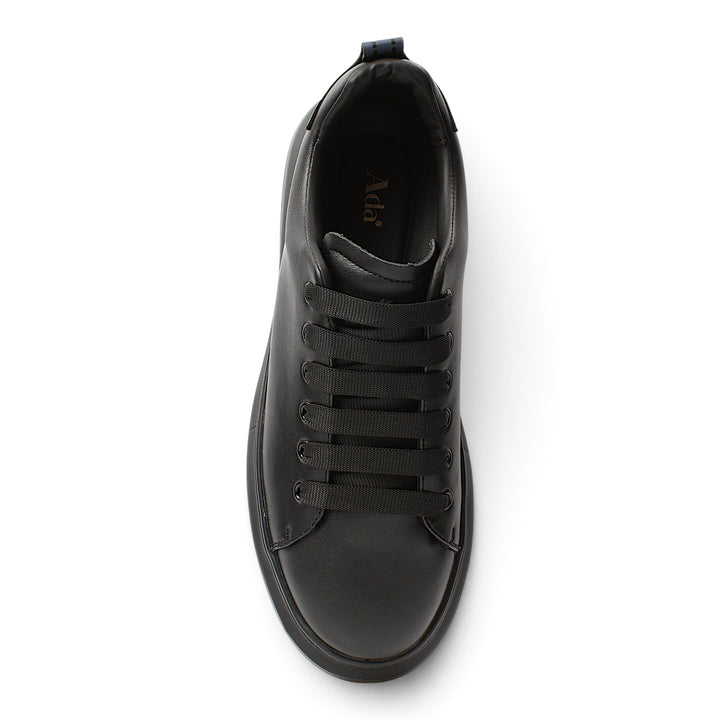 ada-shoes.ro black leather sneakers with a thick, flexible sole and lace-up closure for a modern, casual look.