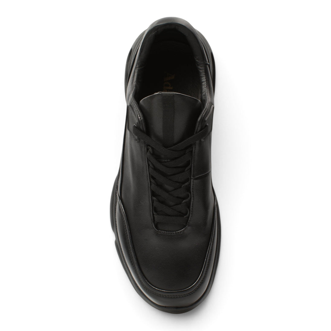 ada-shoes.ro black leather sneakers with lace-up closure and a thick, flexible sole for daily comfort.