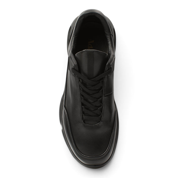 ada-shoes.ro black leather sneakers with lace-up closure and a thick, flexible sole for daily comfort.