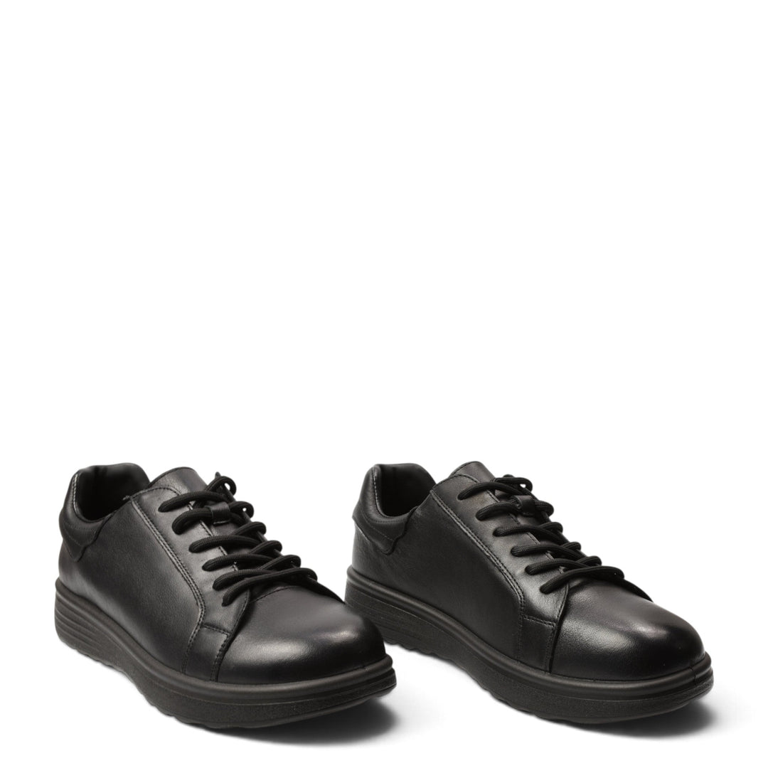 ada-shoes.ro black leather sneakers with lace-up closure and flexible 3cm sole for casual daily wear
