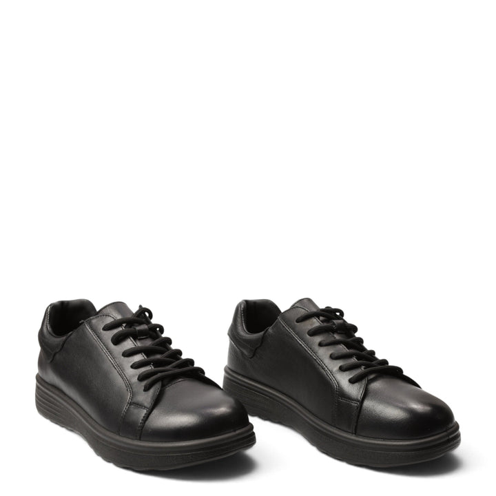 ada-shoes.ro black leather sneakers with lace-up closure and flexible 3cm sole for casual daily wear