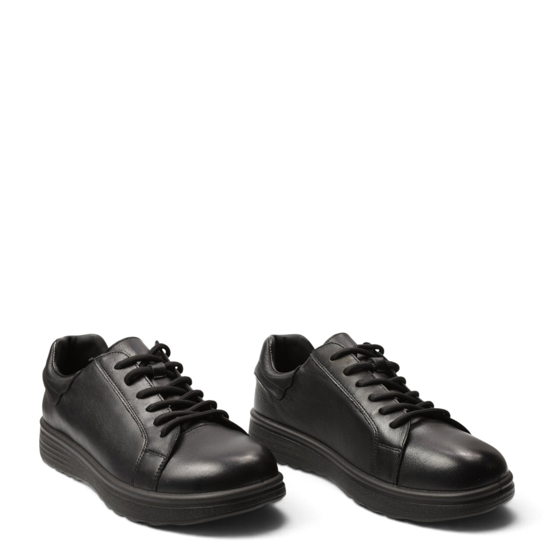 ada-shoes.ro black leather sneakers with lace-up closure and flexible 3cm sole for casual daily wear
