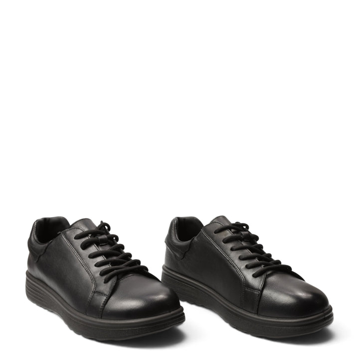 ada-shoes.ro black leather sneakers with lace-up closure and flexible 3cm sole for casual daily wear