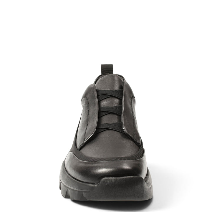 ada-shoes.ro Franco Gerardo black leather sneakers with elastic inserts and a thick flexible sole for men