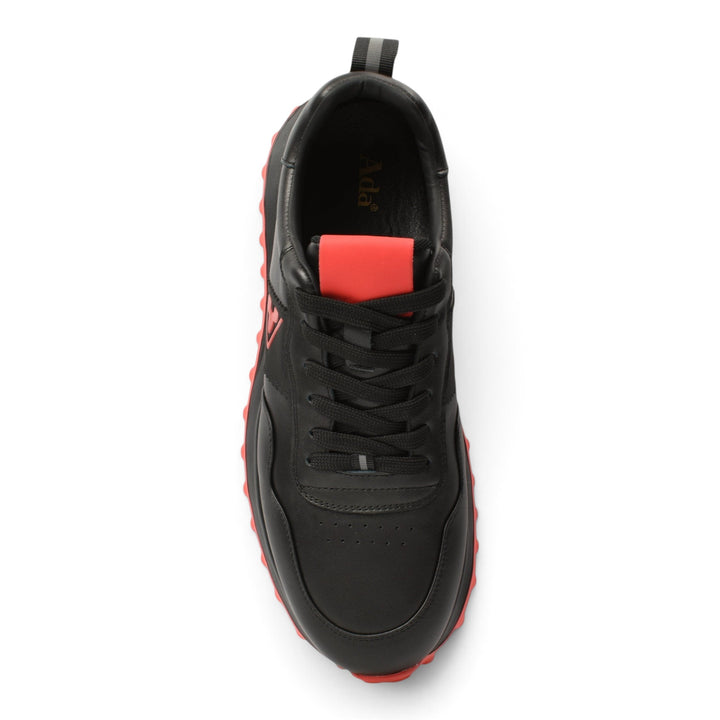 ada-shoes.ro black leather sneakers with red sole and lace-up closure, top view