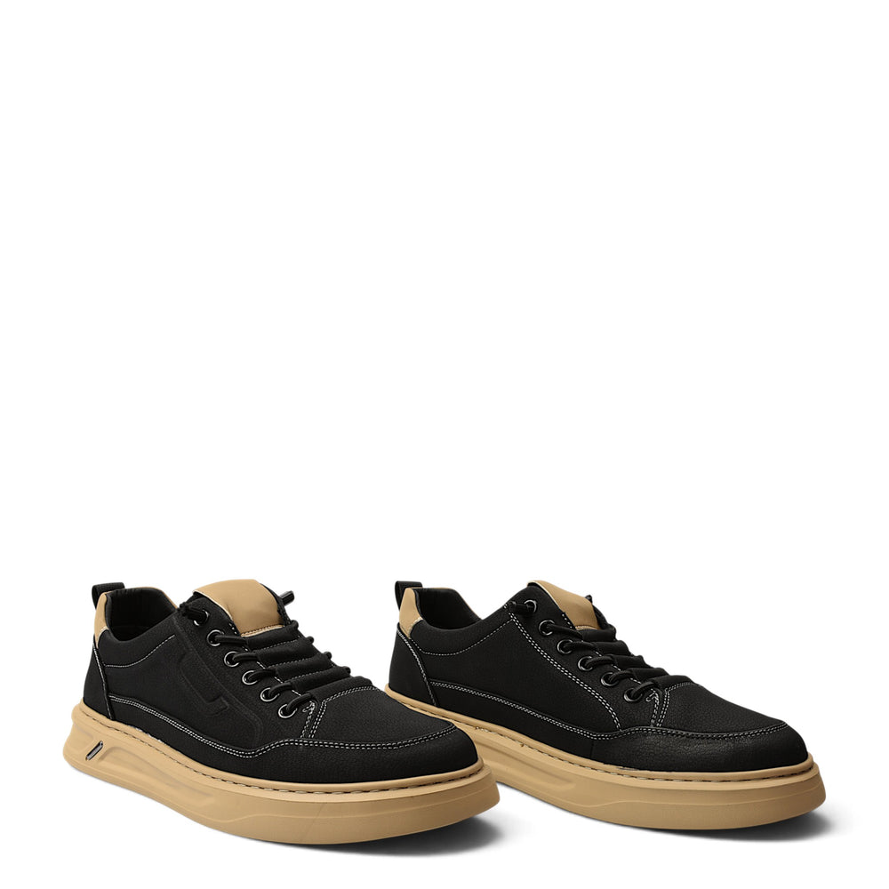 ada-shoes.ro men's black leather sneakers with tan soles and lace-up closure for casual urban style