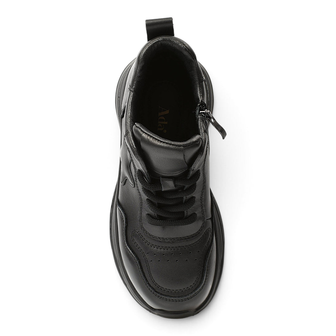 ada-shoes.ro black leather sport boots with laces, side zipper, and a 5 cm platform sole for women.