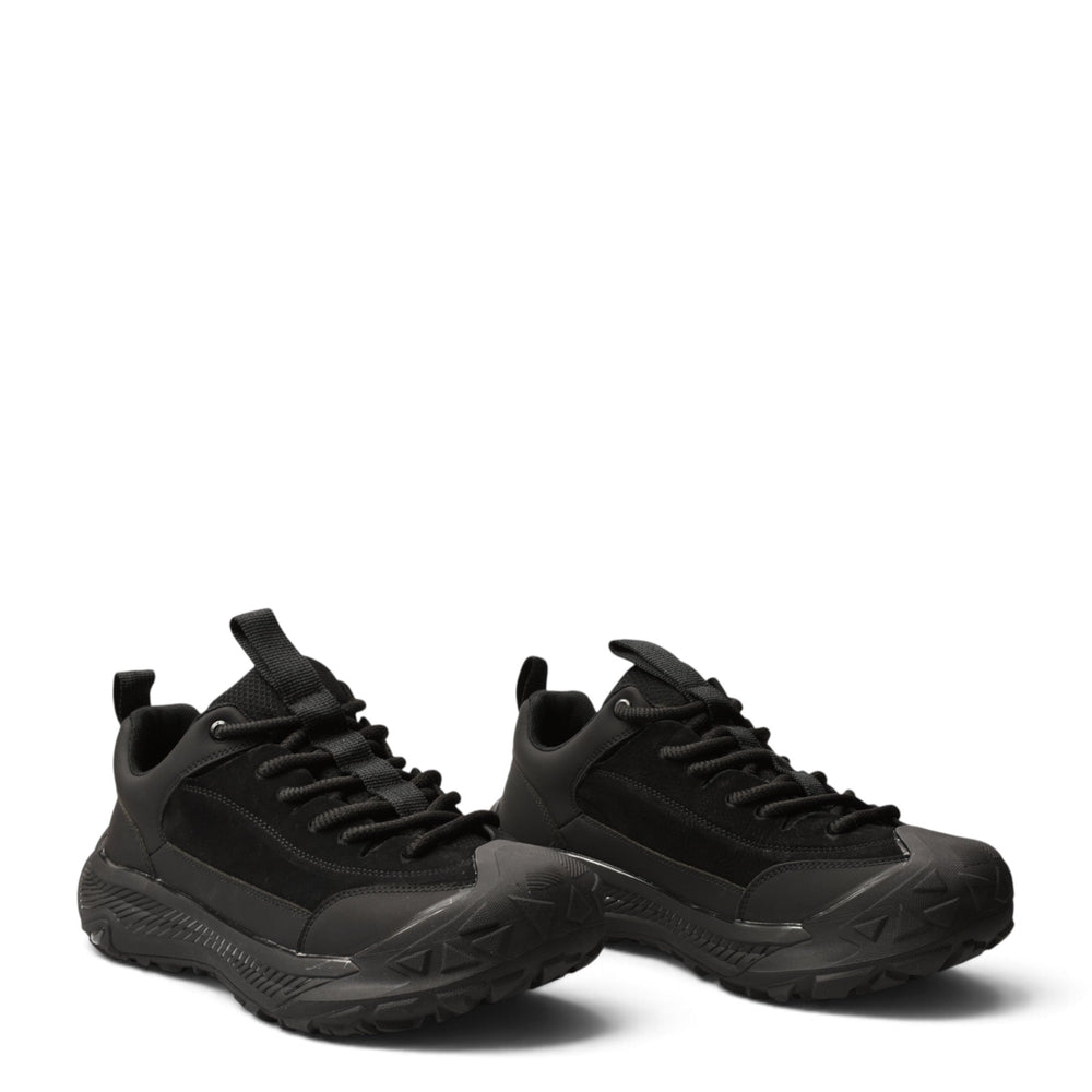 ada-shoes.ro black leather and suede sneakers with a thick, flexible 4cm sole and lace-up closure for casual wear.