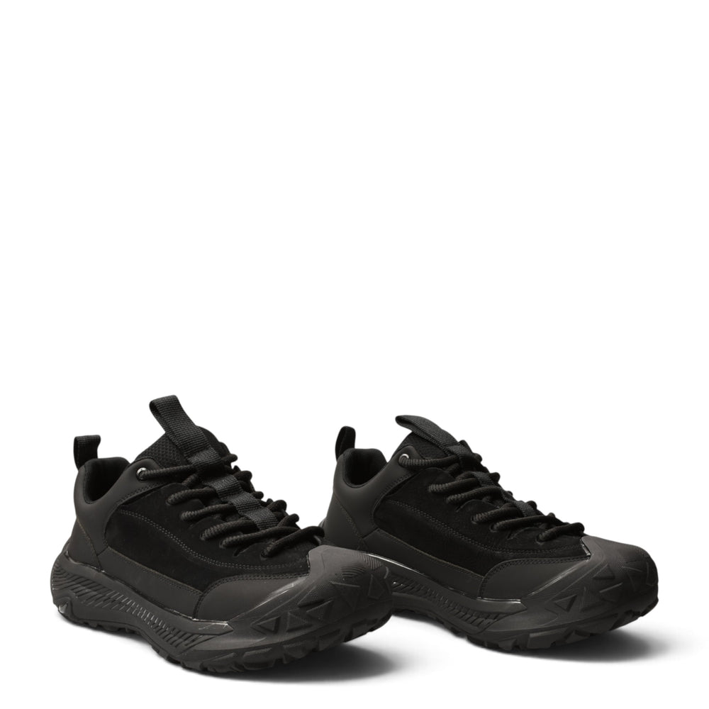 ada-shoes.ro black leather and suede sneakers with a thick, flexible 4cm sole and lace-up closure for casual wear.