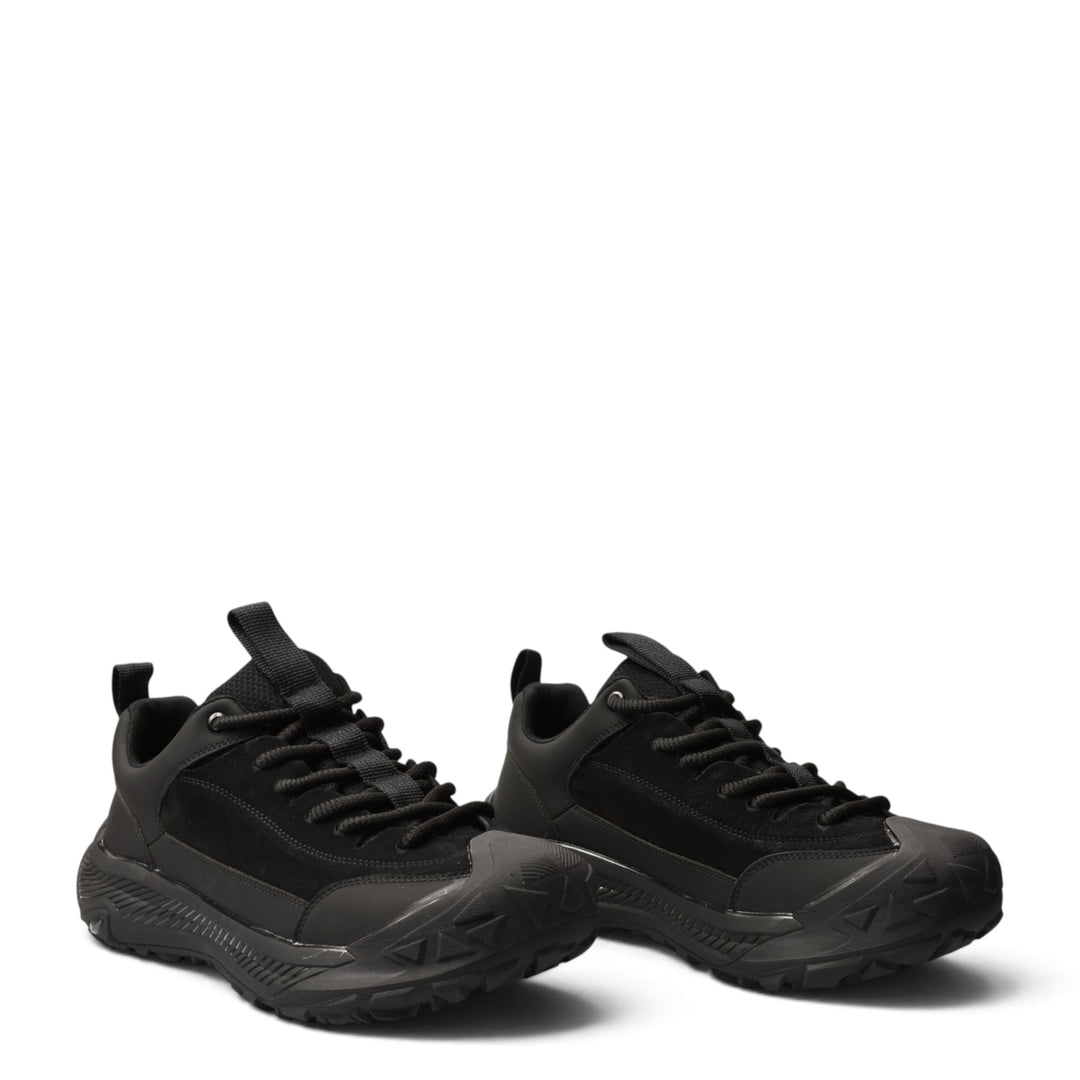 ada-shoes.ro black leather and suede sneakers with a thick, flexible 4cm sole and lace-up closure for casual wear.