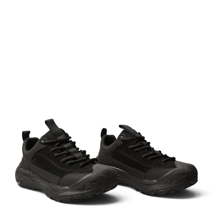 ada-shoes.ro black leather and suede sneakers with a thick, flexible 4cm sole and lace-up closure for casual wear.