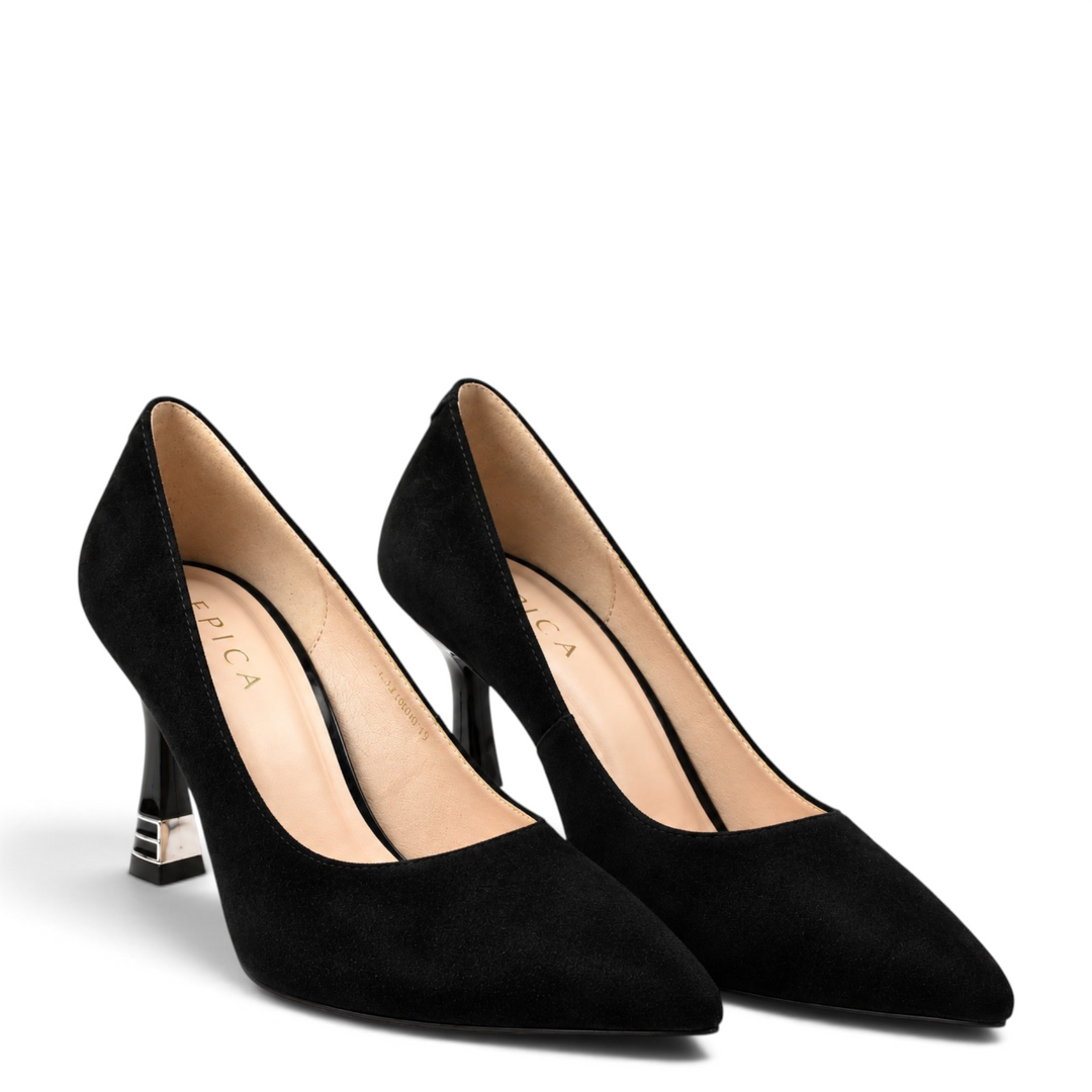 ada-shoes.ro Epica black nubuck leather pointed-toe pumps with decorative 8cm heels for women