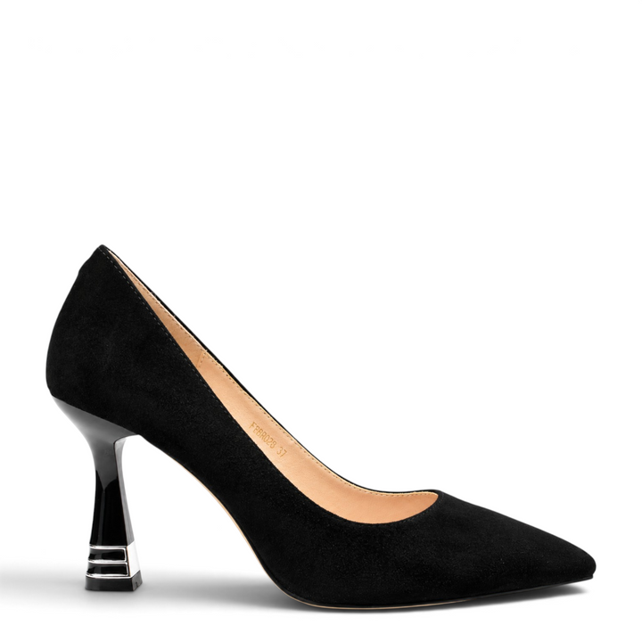 ada-shoes.ro Epica black nubuck leather stiletto pumps with a unique decorative heel and pointed toe