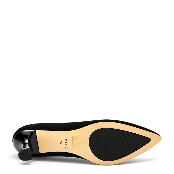 ada-shoes.ro Epica black nubuck leather stiletto shoe sole with decorative heel and pointed toe