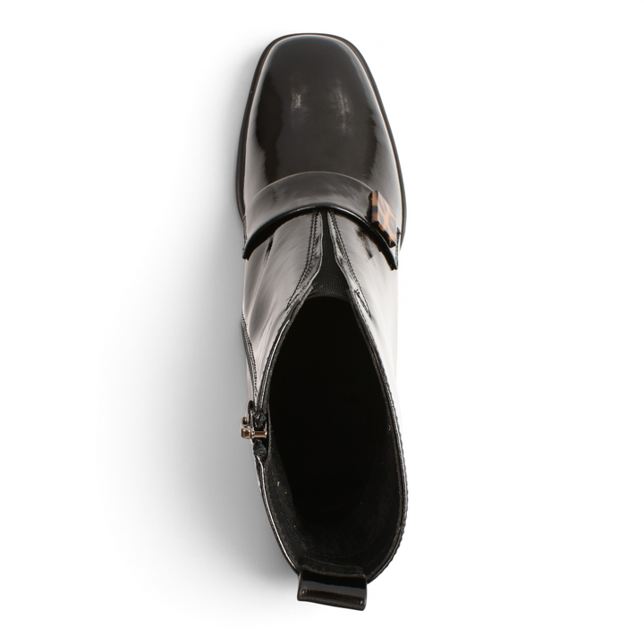 ada-shoes.ro Epica black patent leather ankle boots with leopard print strap detail and side zipper