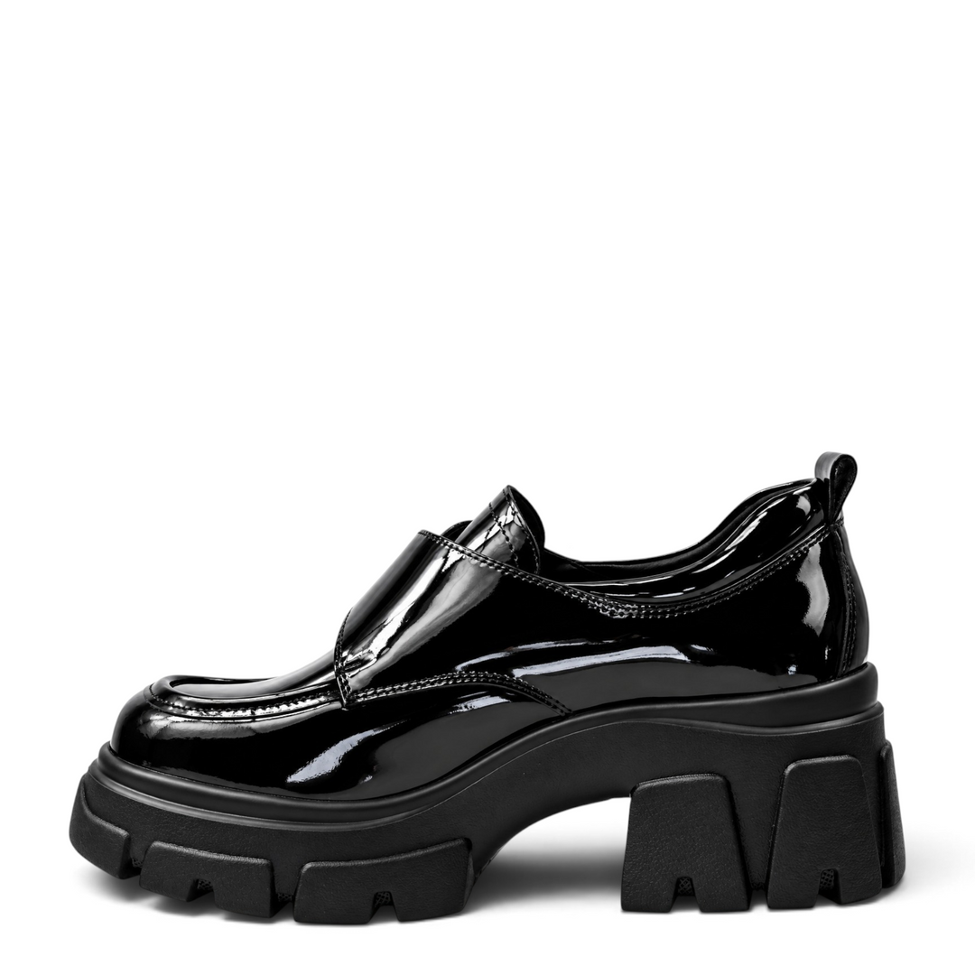ada-shoes.ro Pass Collection black patent leather casual shoes with a chunky lug sole and 4.5 cm block heel