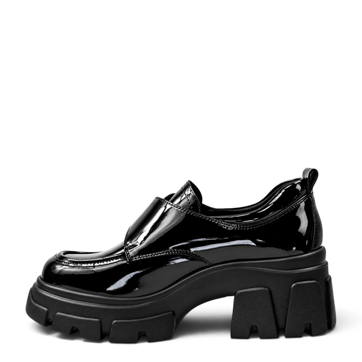 ada-shoes.ro Pass Collection black patent leather casual shoes with a chunky lug sole and 4.5 cm block heel