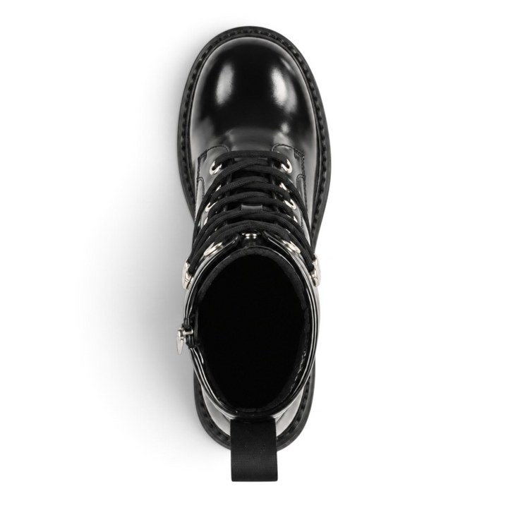 ada-shoes.ro Pass Collection black patent leather casual boots with lace-up front and side zipper, top view