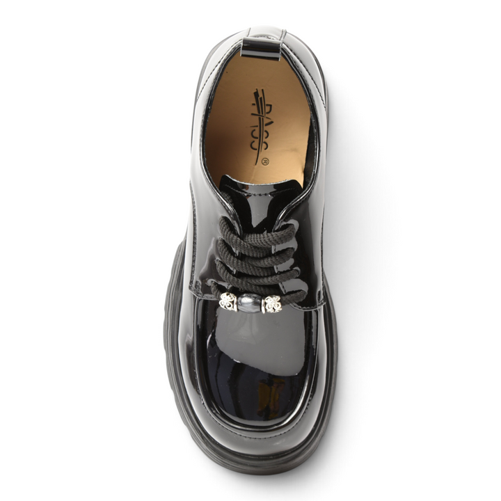 ada-shoes.ro Pass Collection black patent leather casual shoes with lace-up closure and thick flexible sole
