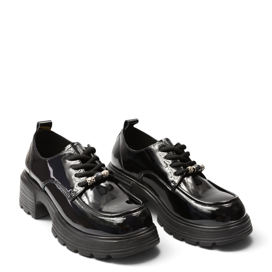 ada-shoes.ro Pass Collection black patent leather casual shoes with lace-up closure and chunky 5cm platform sole