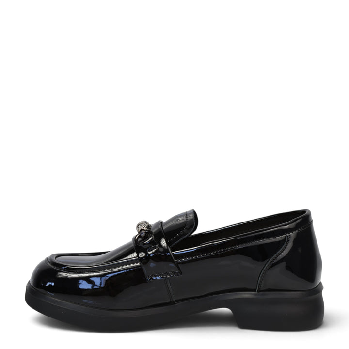 ada-shoes.ro Pass Collection black patent leather casual loafers with a chunky sole and decorative metal detail