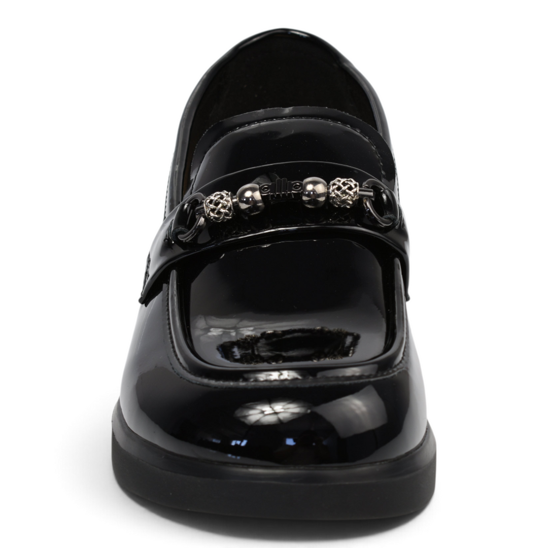 ada-shoes.ro black patent leather casual loafers with silver metal hardware detail and a chunky flexible sole