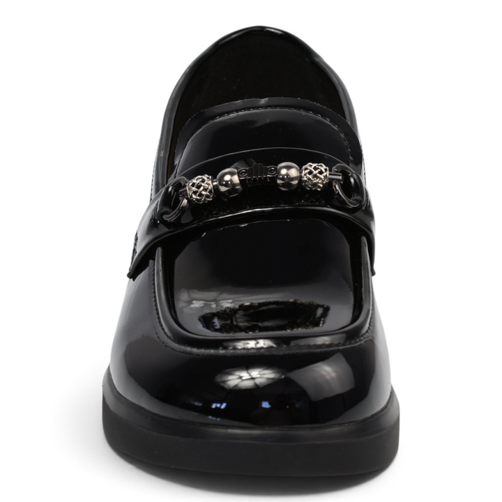 ada-shoes.ro black patent leather casual loafers with silver metal hardware detail and a chunky flexible sole