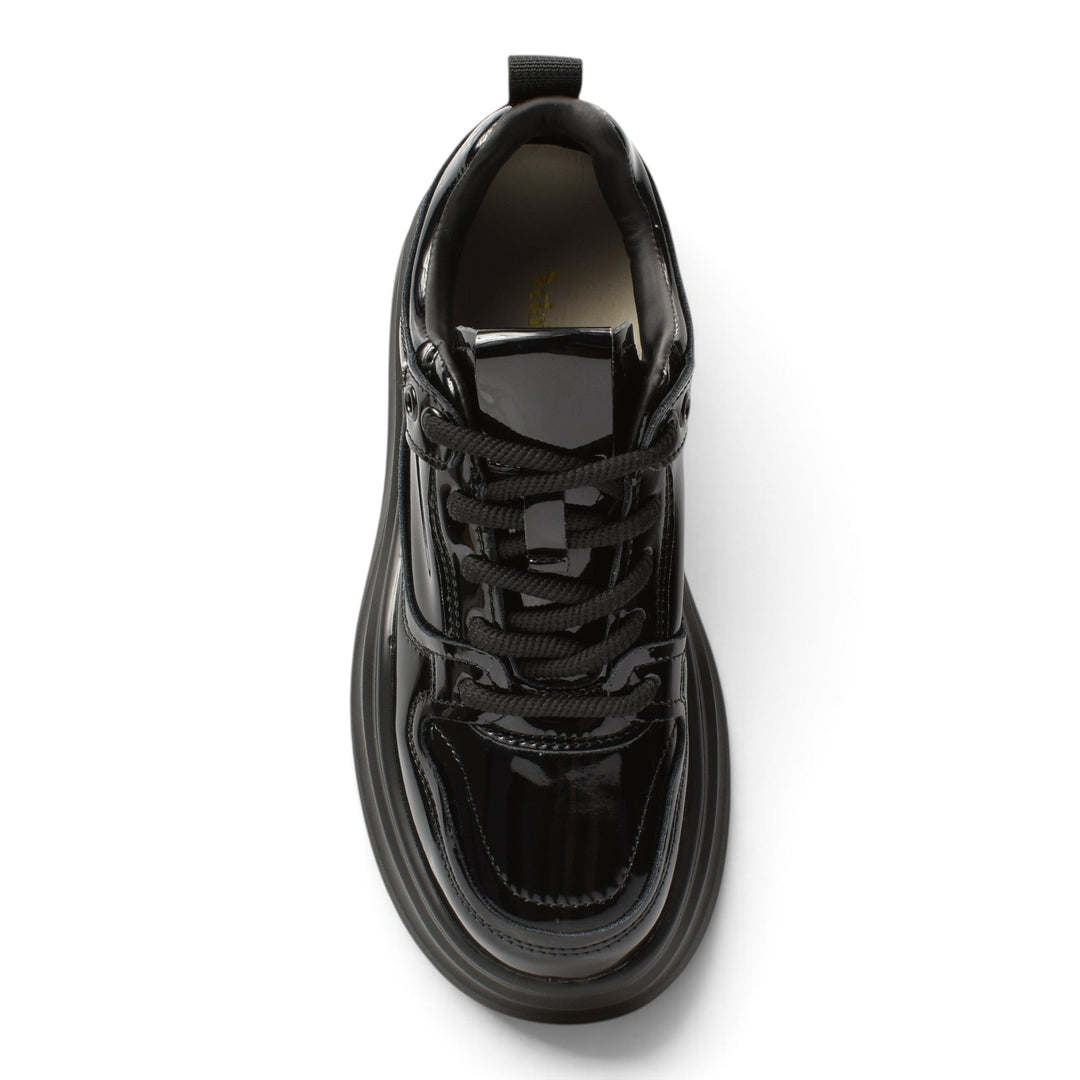 ada-shoes.ro black patent leather sneakers with lace-up closure and 5cm flexible platform sole