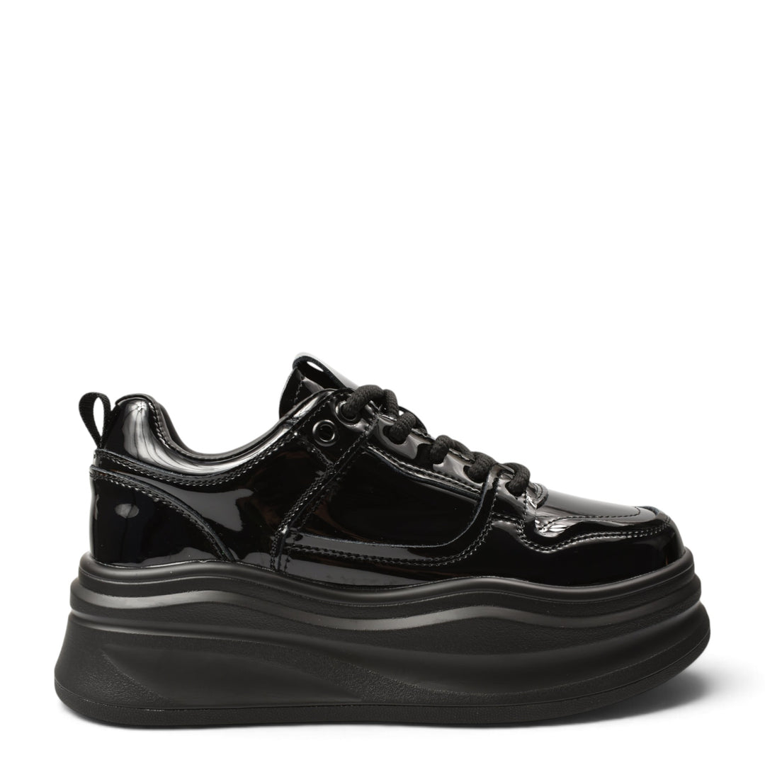 ada-shoes.ro black patent leather platform sneakers with lace-up closure and thick flexible sole