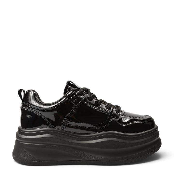 ada-shoes.ro black patent leather platform sneakers with lace-up closure and thick flexible sole