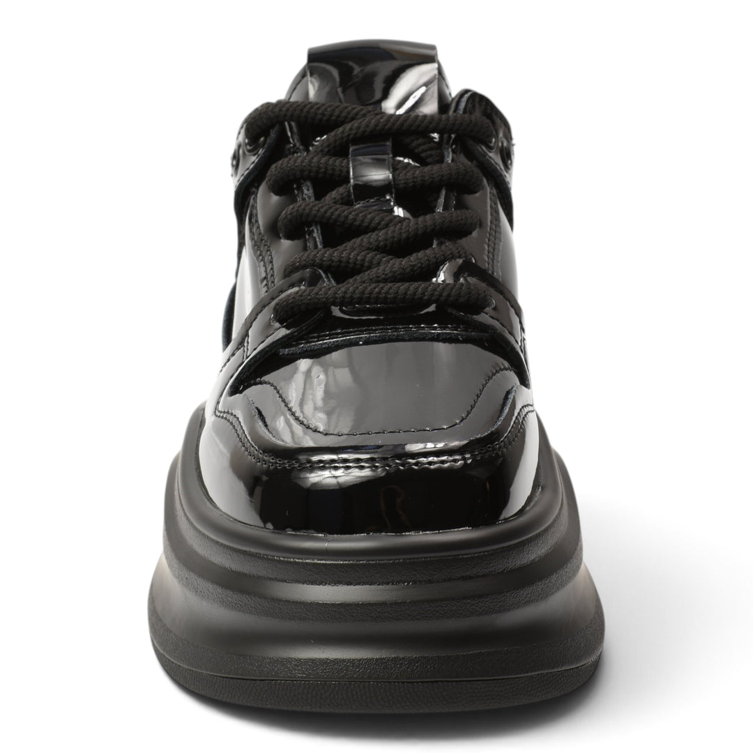 ada-shoes.ro black patent leather platform sneakers with lace-up closure and thick flexible sole
