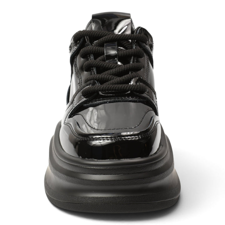 ada-shoes.ro black patent leather platform sneakers with lace-up closure and thick flexible sole