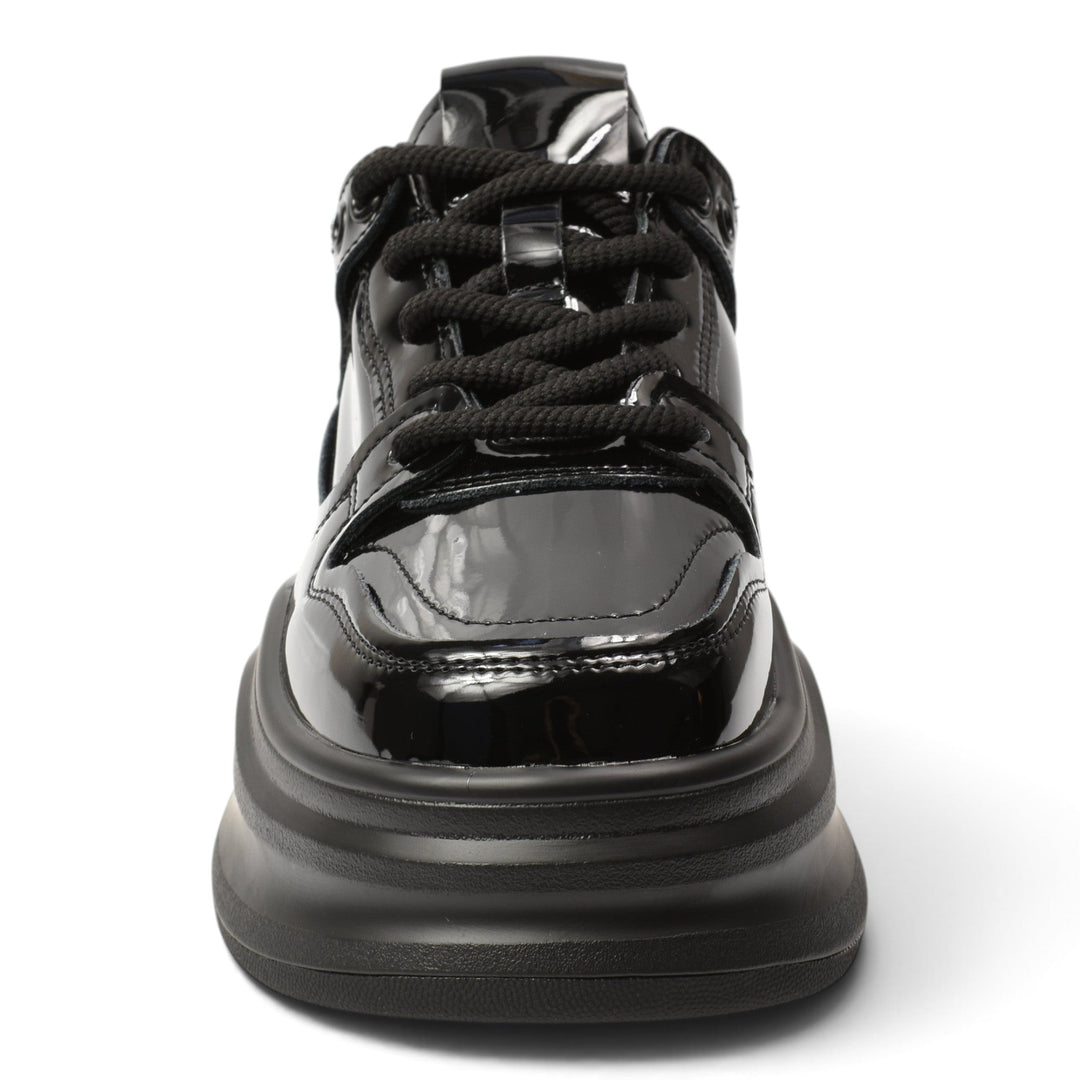 ada-shoes.ro black patent leather platform sneakers with lace-up closure and thick flexible sole
