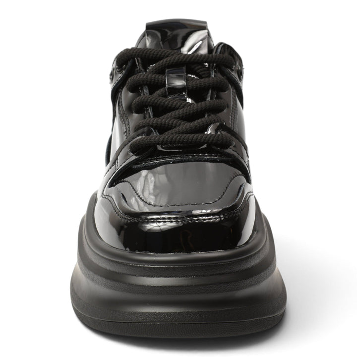 ada-shoes.ro black patent leather platform sneakers with lace-up closure and thick flexible sole
