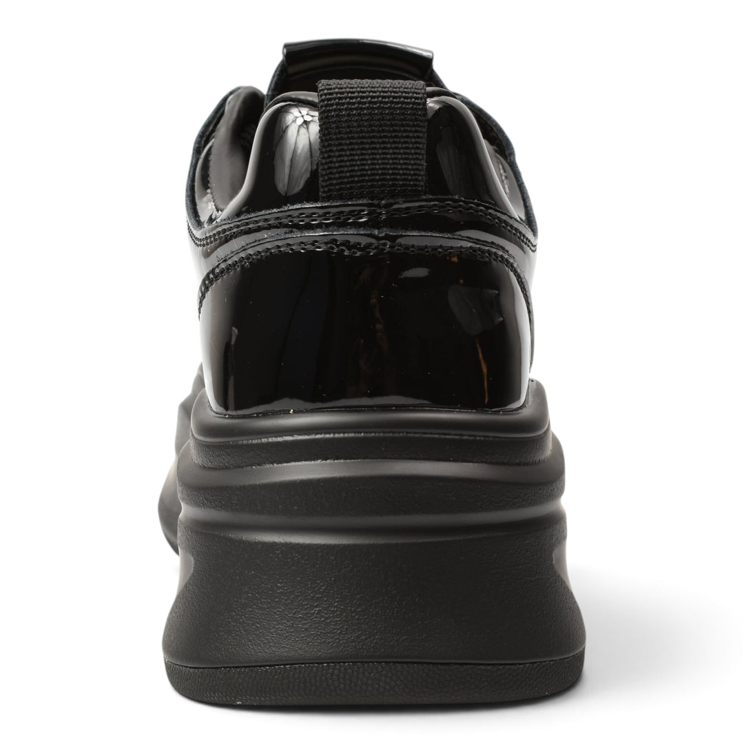 ada-shoes.ro black patent leather sneakers with a thick platform sole, viewed from the back
