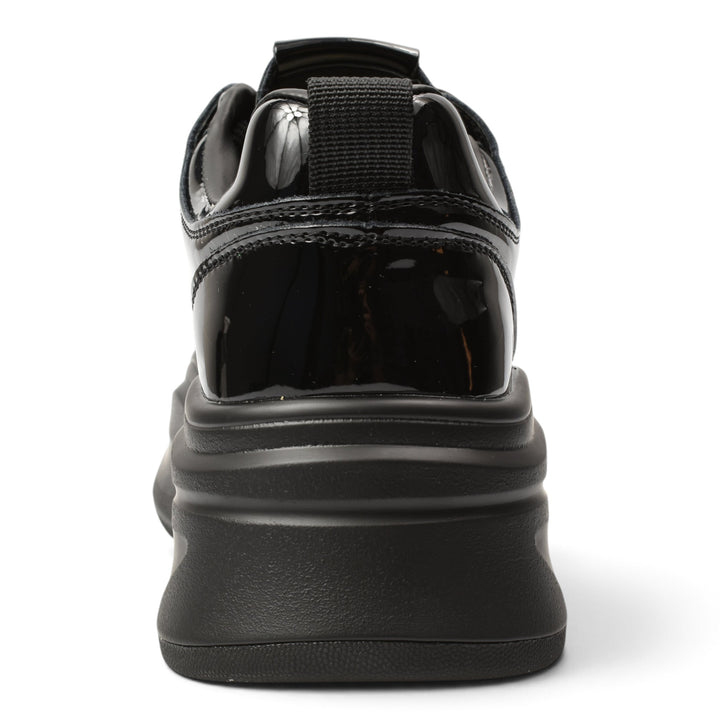 ada-shoes.ro black patent leather sneakers with a thick platform sole, viewed from the back