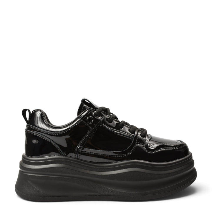 ada-shoes.ro black patent leather platform sneakers with lace-up closure and thick flexible sole