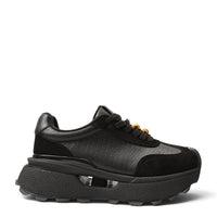 ada-shoes.ro black sneakers in suede and leather with a thick platform sole and textured side panel