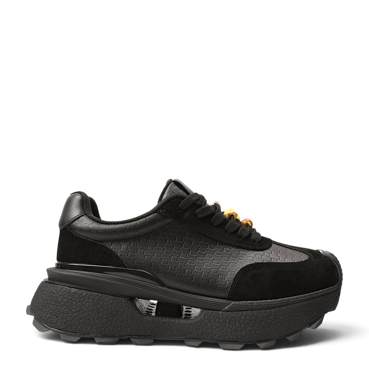 ada-shoes.ro black sneakers in suede and leather with a thick platform sole and textured side panel