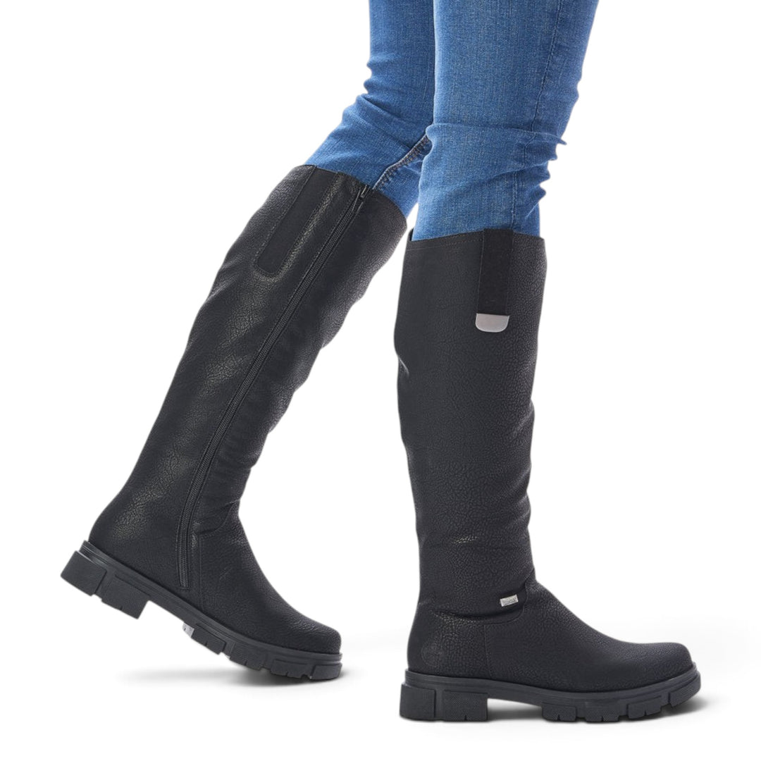 ada-shoes.ro black Rieker boots with TEX waterproof technology, wool lining, and elastic calf for extra width
