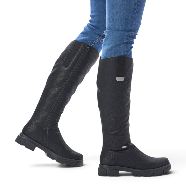 ada-shoes.ro black Rieker boots with TEX waterproof technology, wool lining, and elastic calf for extra width