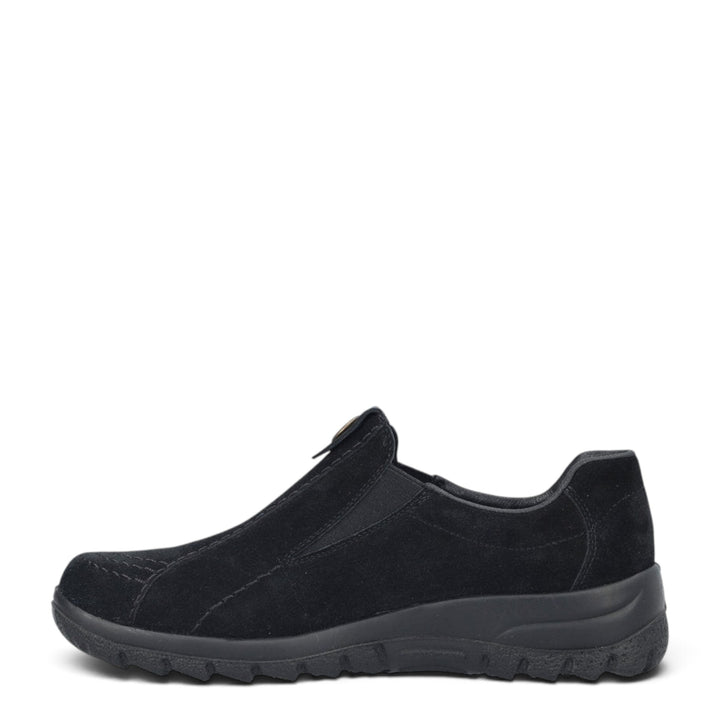 ada-shoes.ro black Rieker nubuck leather casual slip-on shoes with elastic side panels and shock-absorbing sole