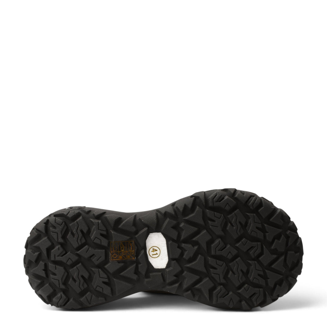 ada-shoes.ro black sneaker outsole with rugged tread pattern for traction and size 41 label
