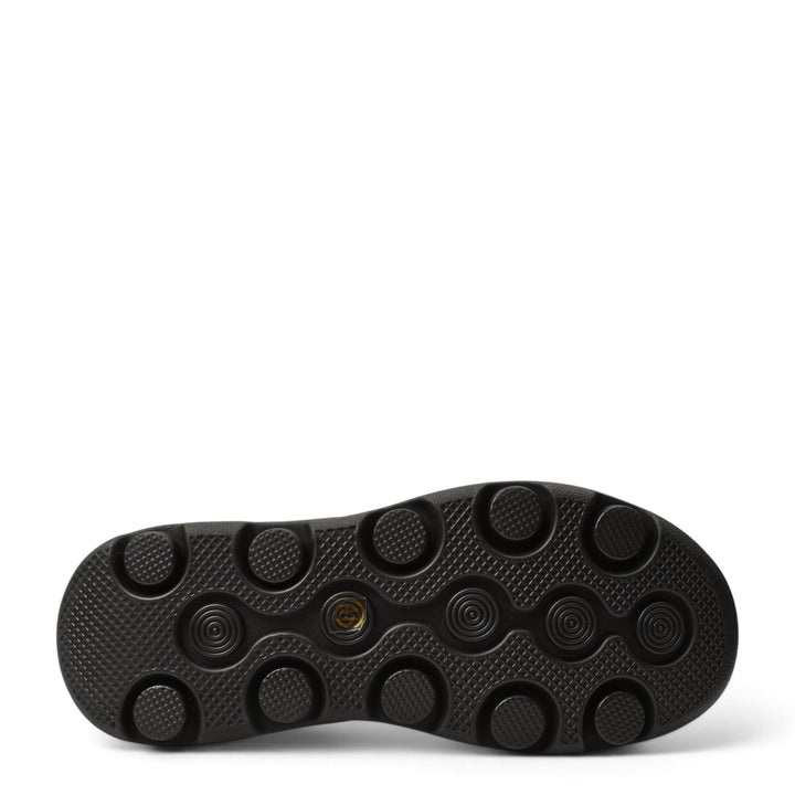 ada-shoes.ro black sneaker sole with a textured circular grip pattern and a central logo detail