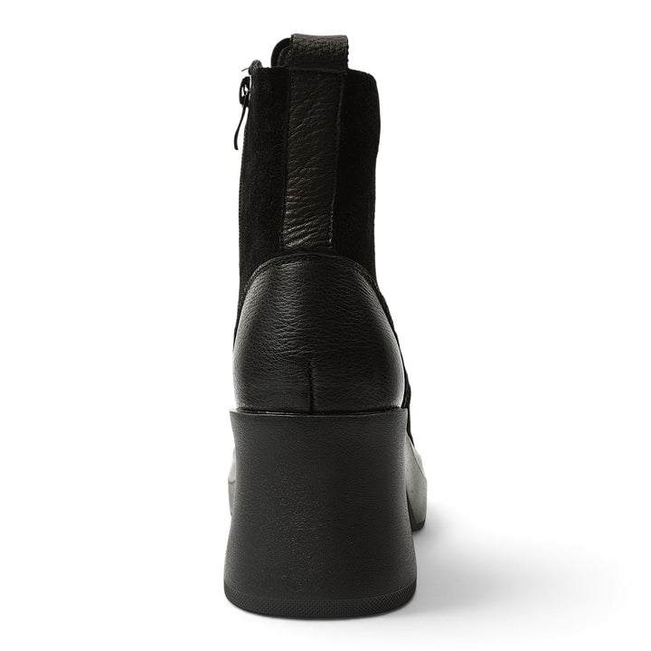 Back view of ada-shoes.ro black suede ankle boots with a 7 cm block heel and side zipper detail.