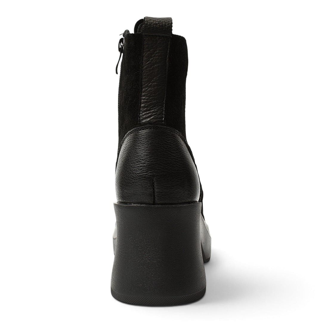 Back view of ada-shoes.ro black suede ankle boots with a 7 cm block heel and side zipper detail.