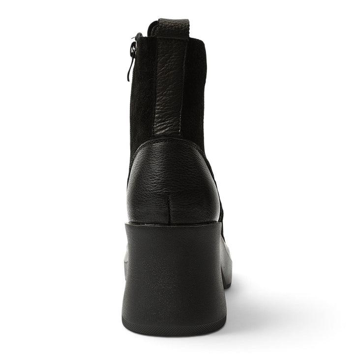 Back view of ada-shoes.ro black suede ankle boots with a 7 cm block heel and side zipper detail.
