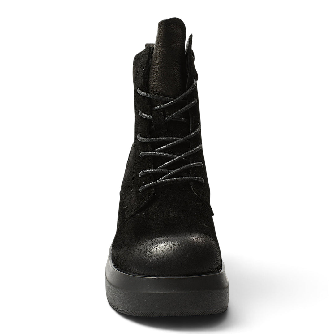 ada-shoes.ro black suede casual ankle boots with lace-up front and 7cm heel for a feminine urban look